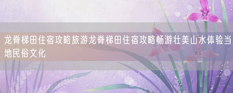 龙脊梯田住宿攻略旅游龙脊梯田住宿攻略畅游壮美山水体验当地民俗文化