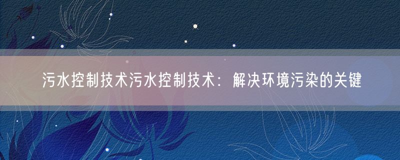 污水控制技术污水控制技术：解决环境污染的关键